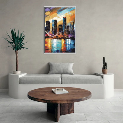 Houston Artistic Skyline - Living Room White Frame Canvas