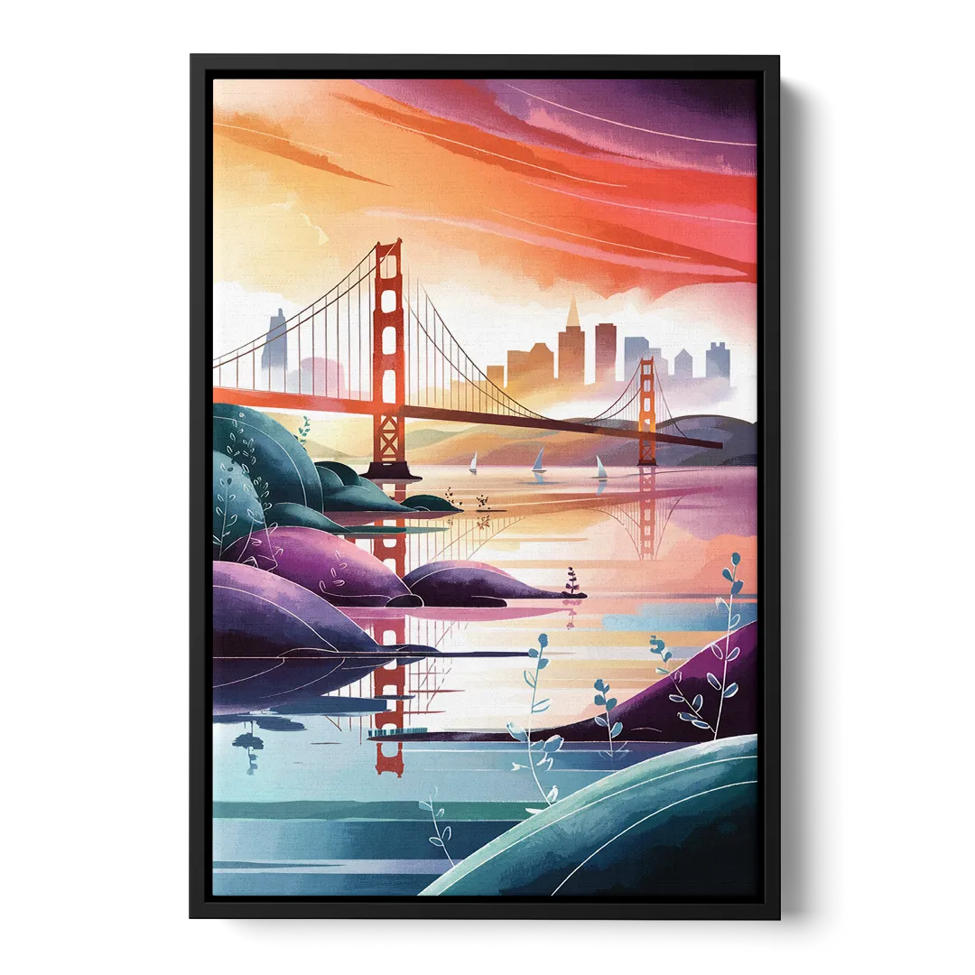 San Francisco Golden Gate Reflection - Black Frame Canvas