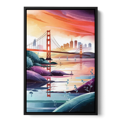 San Francisco Golden Gate Reflection - Black Frame Canvas