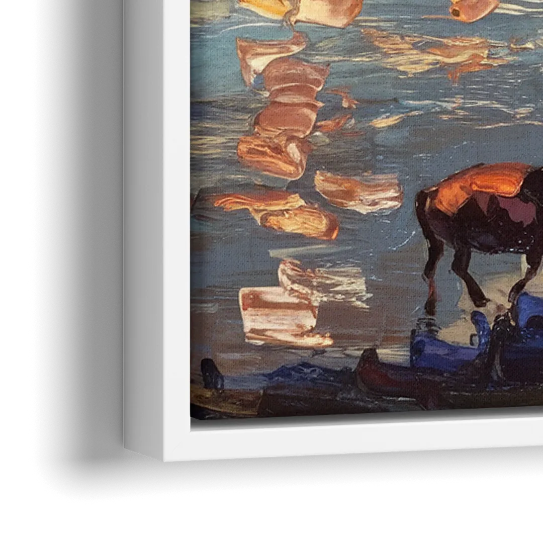 Buffalo Canalside at Night - Close-Up White Frame Canvas