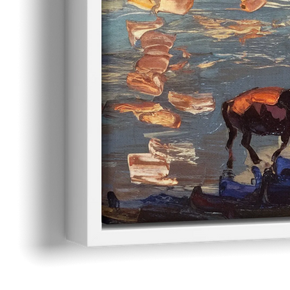 Buffalo Canalside at Night - Close-Up White Frame Canvas