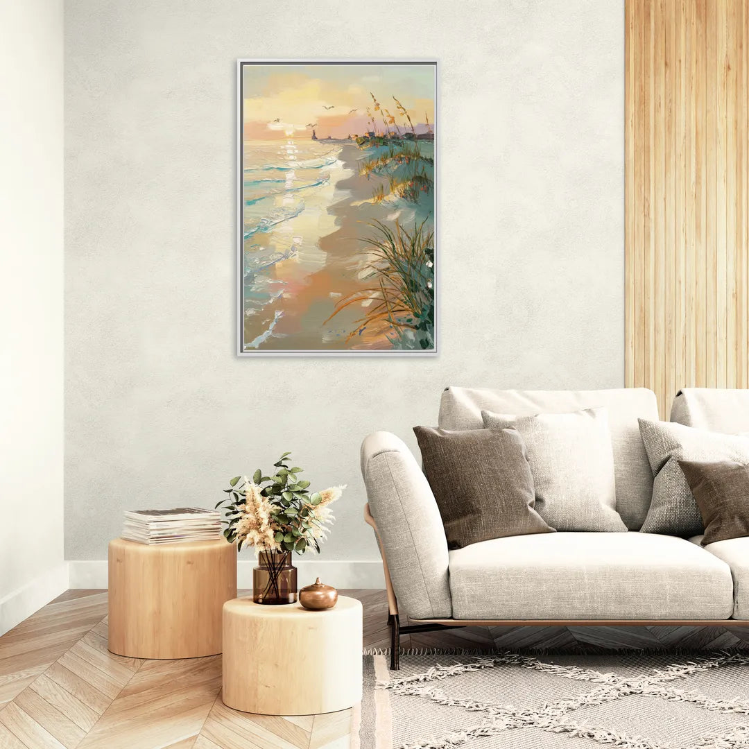 Virginia Beach Coastal Sunrise - Living Room White Frame Canvas
