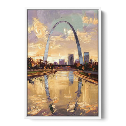 St. Louis Gateway Arch Reflection - White Frame Canvas