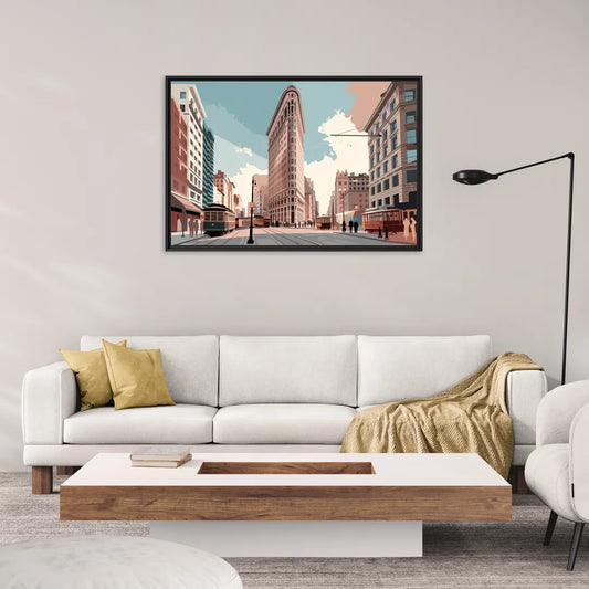 New York City Flatiron Building - Living Room Black Frame Canvas