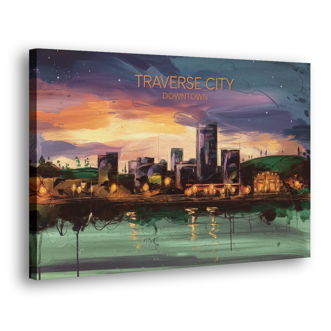 Traverse City Downtown Skyline - Canvas Print Art Sides