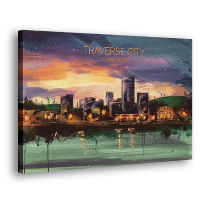 Traverse City Downtown Skyline - Canvas Print Art Sides
