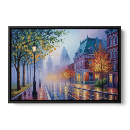 Quebec City Foggy Morning - Black Frame Canvas