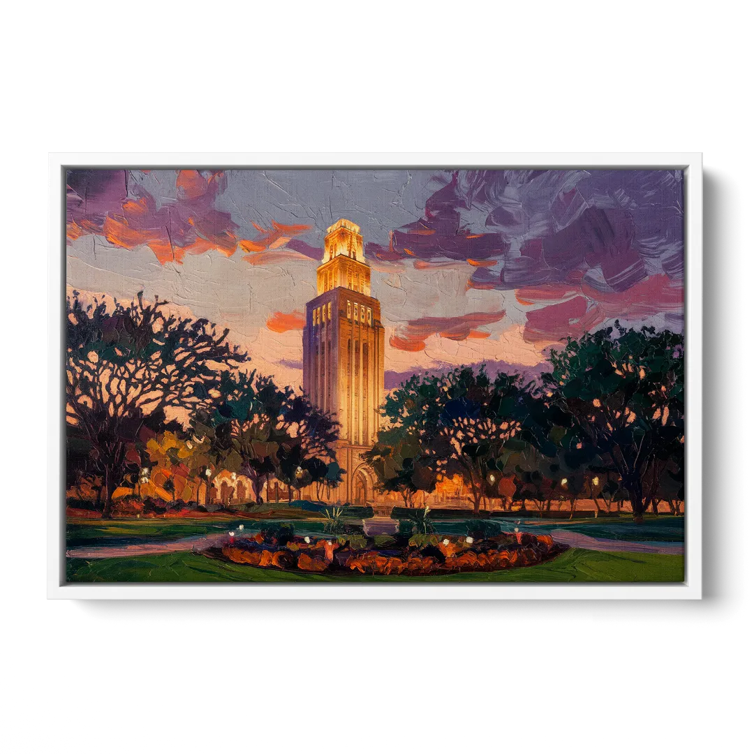 Austin Ut Tower Glow - White Frame Canvas