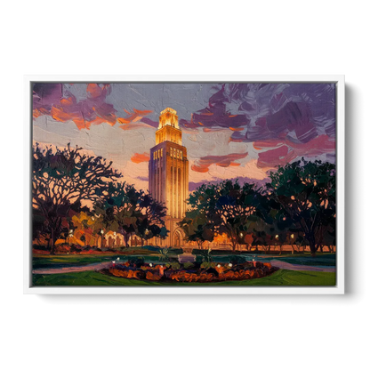 Austin Ut Tower Glow - White Frame Canvas