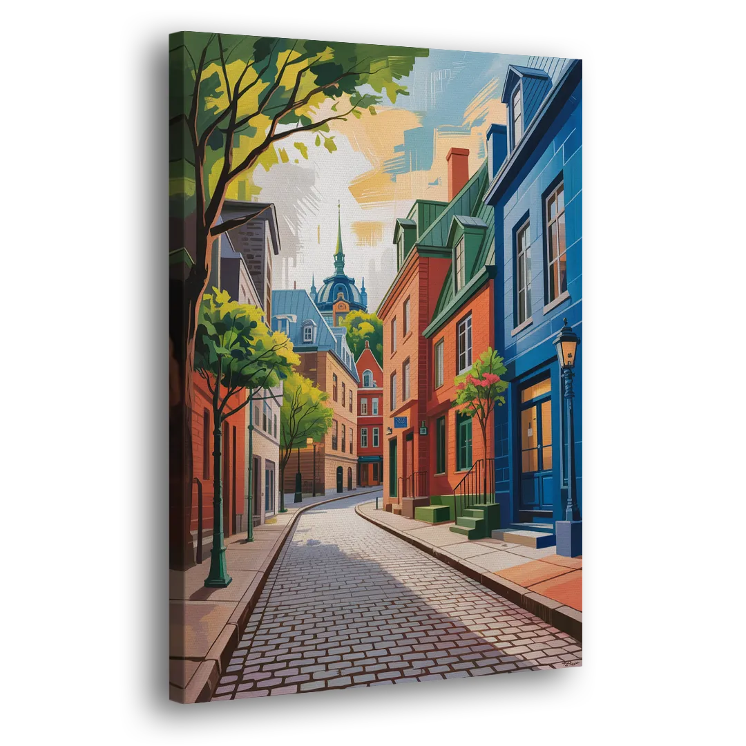 Quebec City Cobblestone Road - Canvas Print Art Sides