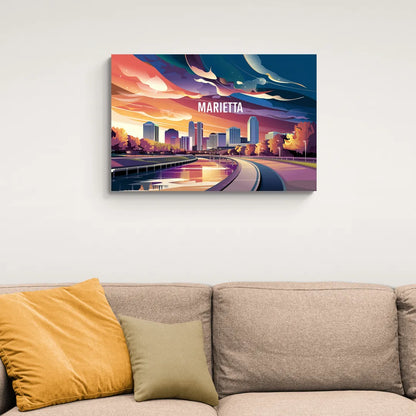 Marietta Skyline Sunset - Canvas Wall Art Living Room