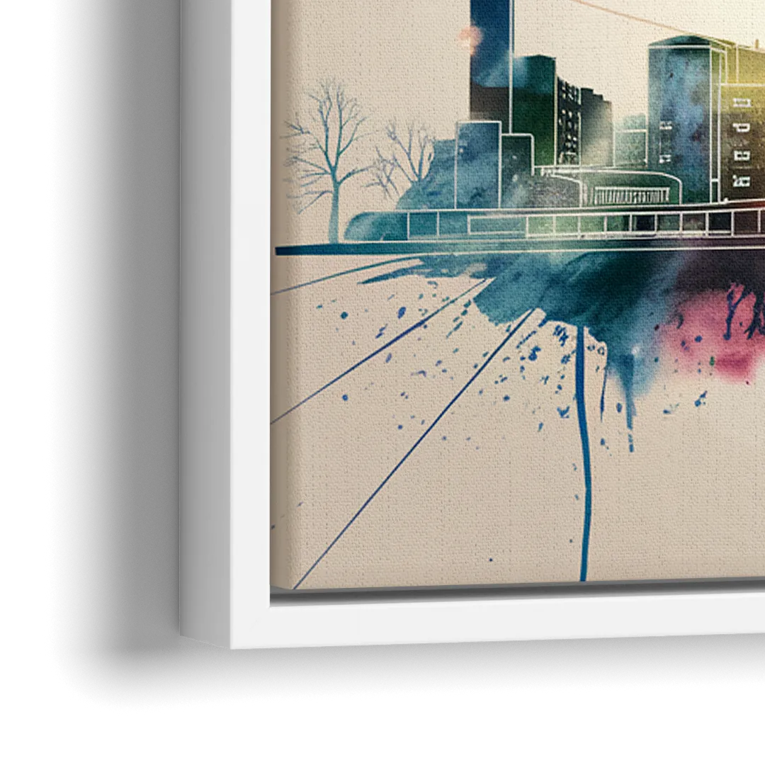 Rochester Skyline At Sunset - Close-Up White Frame Canvas