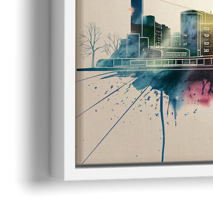 Rochester Skyline At Sunset - Close-Up White Frame Canvas