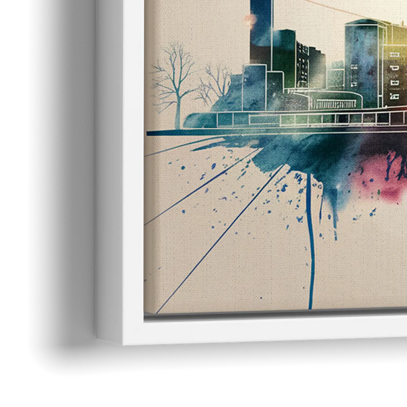 Rochester Skyline At Sunset - Close-Up White Frame Canvas