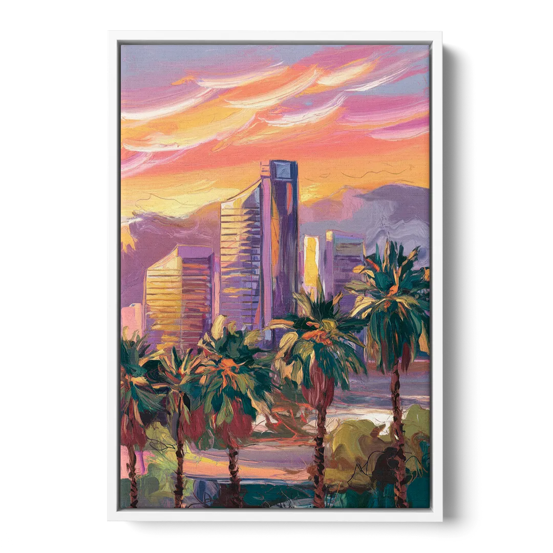 Corona Skyline Sunset - White Frame Canvas
