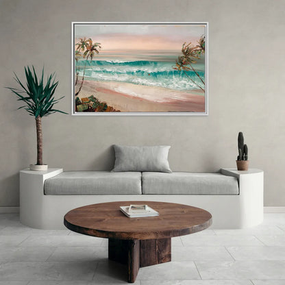 La Jolla Waves And Palms - Living Room White Frame Canvas