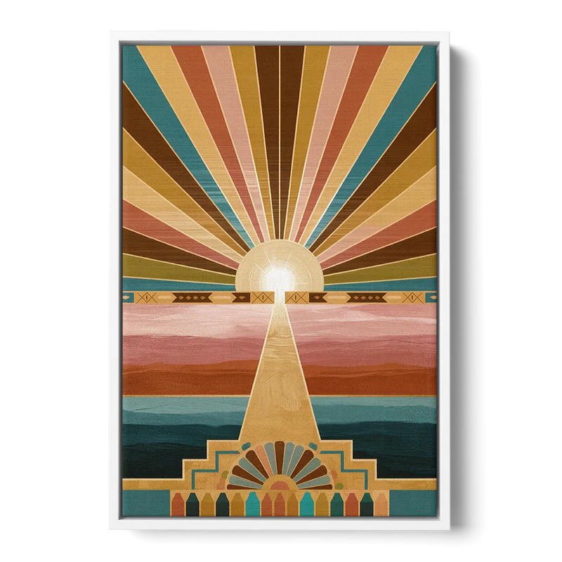 Santa Fe Sunburst Design - White Frame Canvas