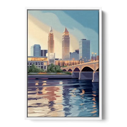Cleveland Waterfront Views - White Frame Canvas