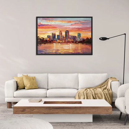 Huntsville Skyline At Sunset - Living Room Black Frame Canvas