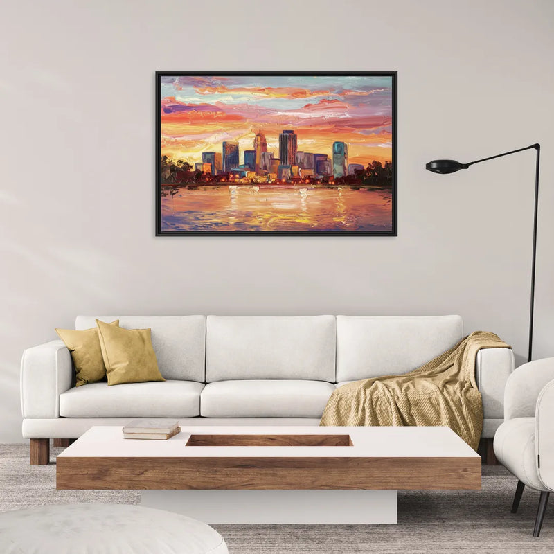 Huntsville Skyline At Sunset - Living Room Black Frame Canvas