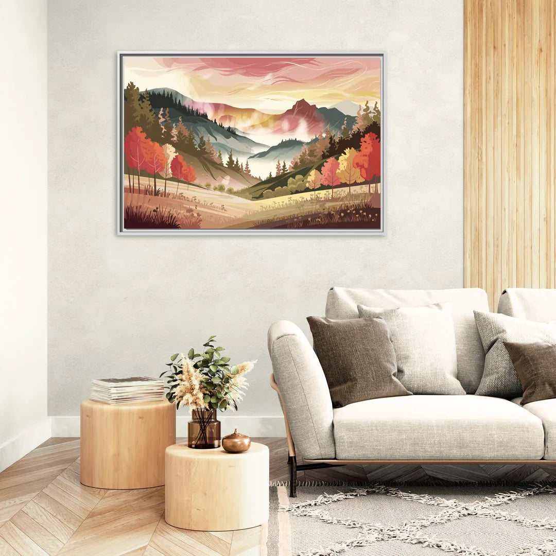 Asheville Smoky Mountain Sunrise - Living Room White Frame Canvas