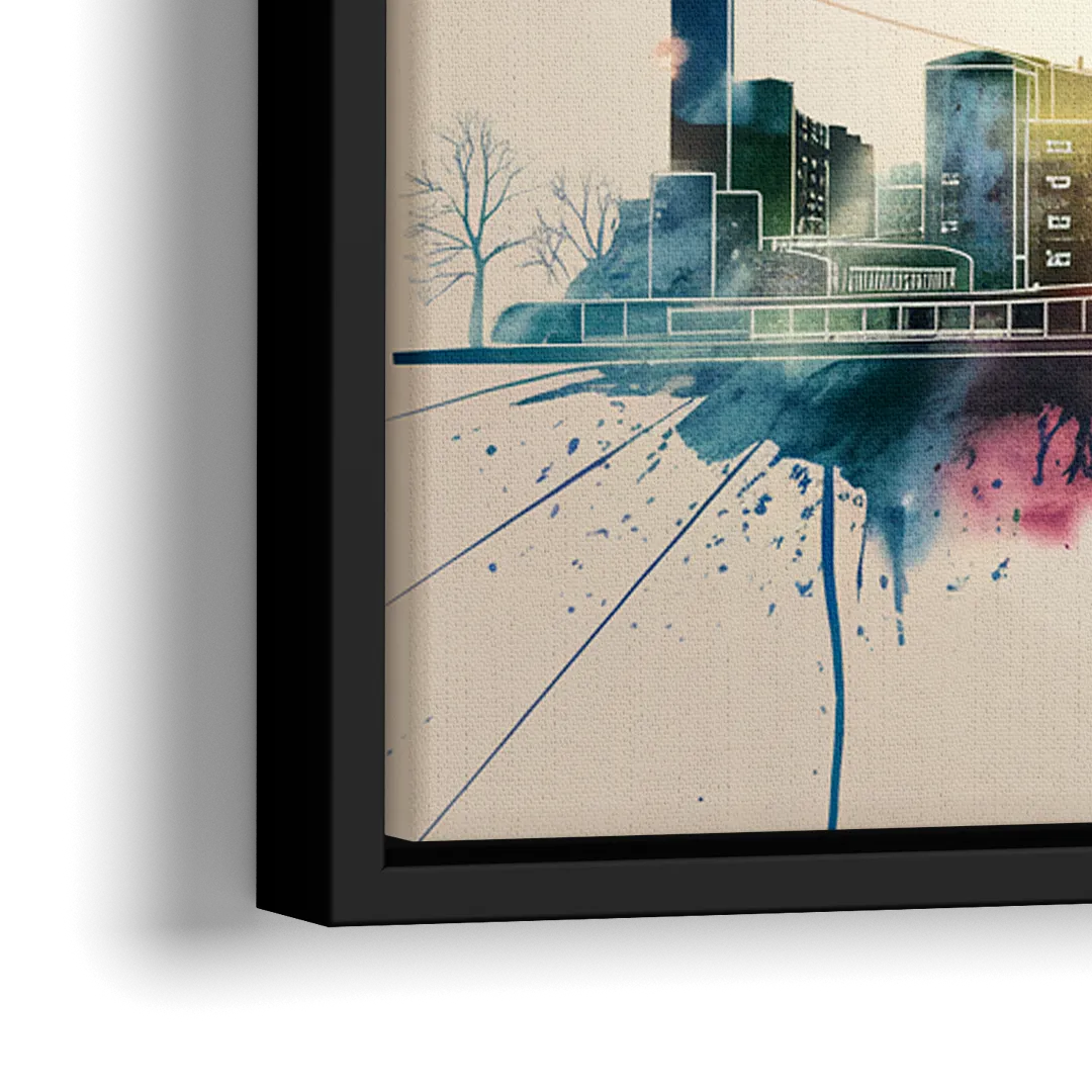 Rochester Skyline At Sunset - Close-Up Black Frame Canvas