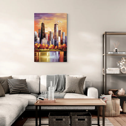 Chicago Skyline in Autumn - Canvas Wall Art Living Room