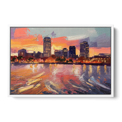 Baltimore Inner Harbor Sunset - White Frame Canvas
