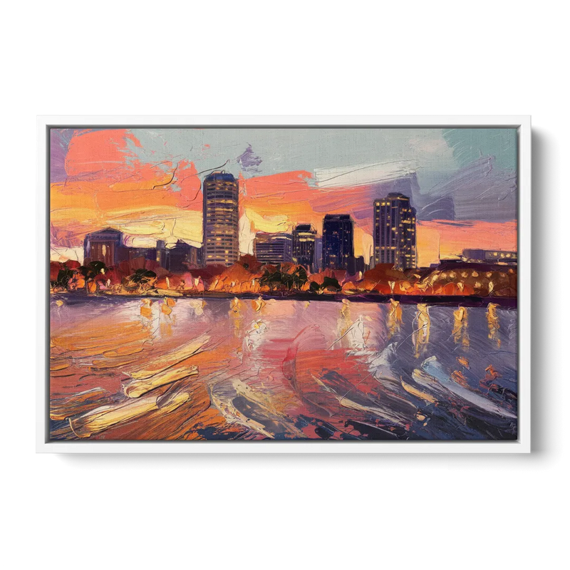 Baltimore Inner Harbor Sunset - White Frame Canvas