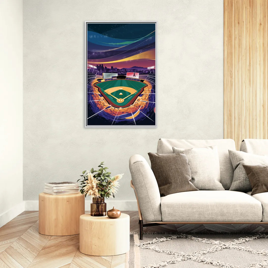Anaheim Stadium Nights - Living Room White Frame Canvas