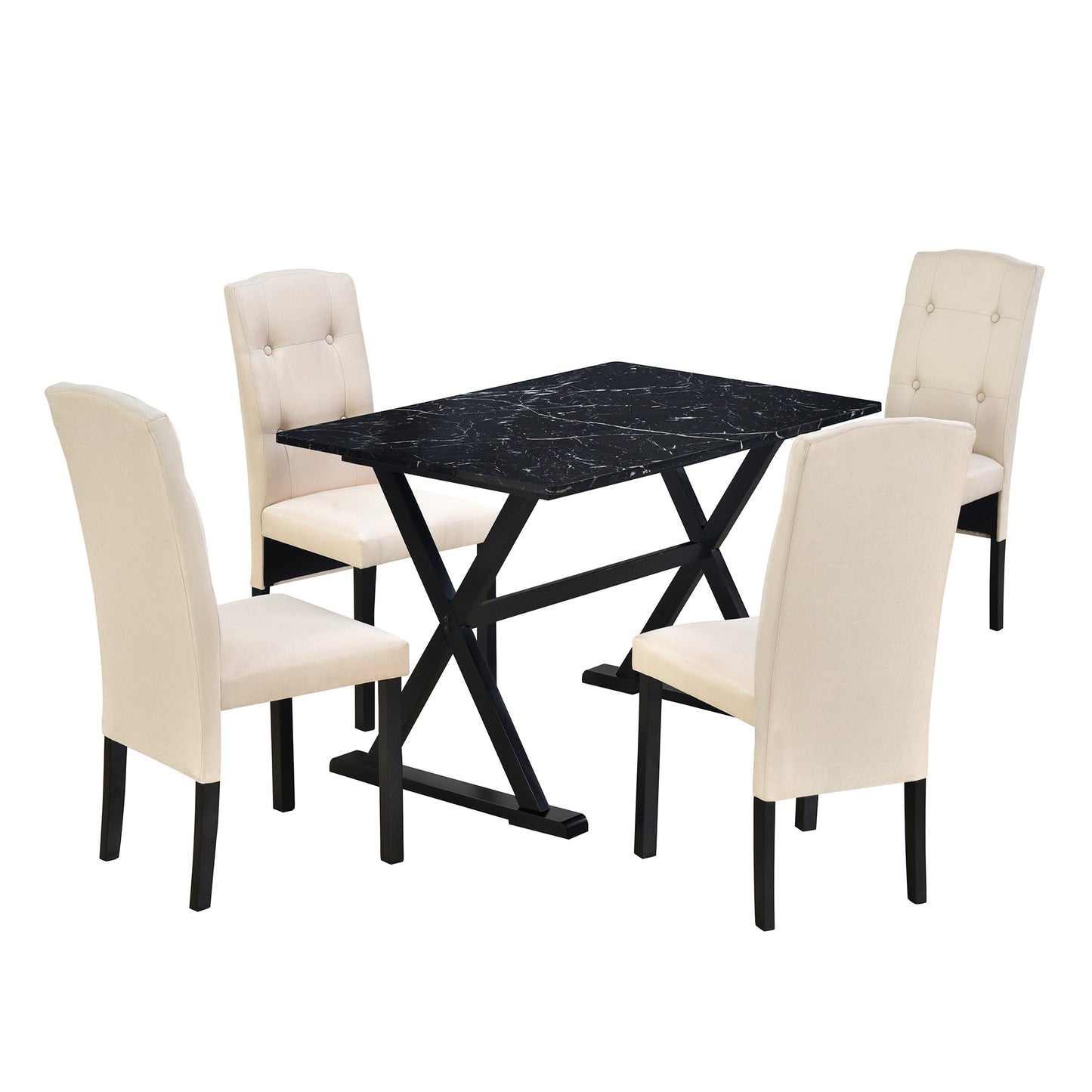5-Piece Solid Wood Dining Set with Faux Marble Top – Sleek & Elegant