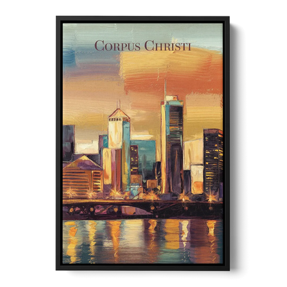 Corpus Christi Skyline View - Black Frame Canvas