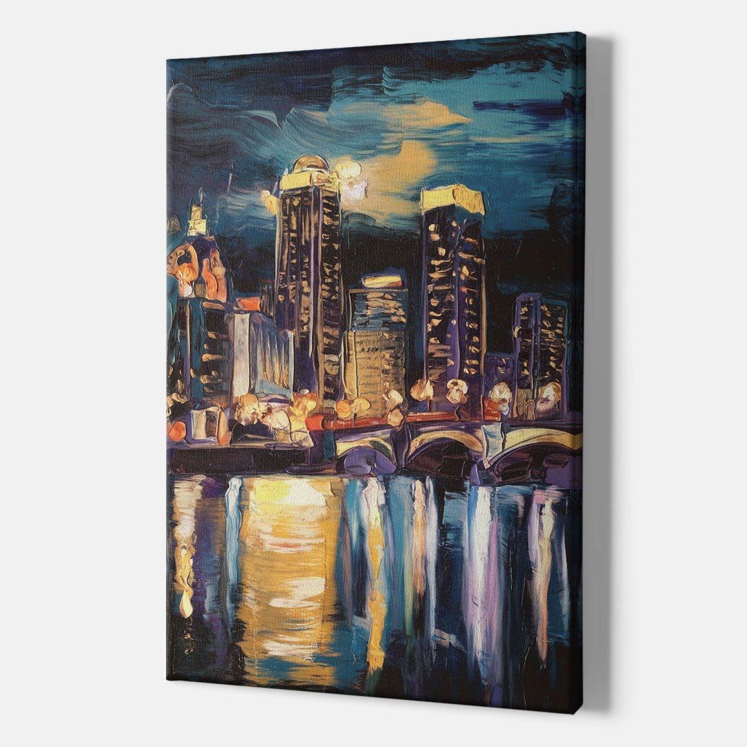 Grand Rapids Nighttime Skyline Glow - Canvas Wall Art Indoor