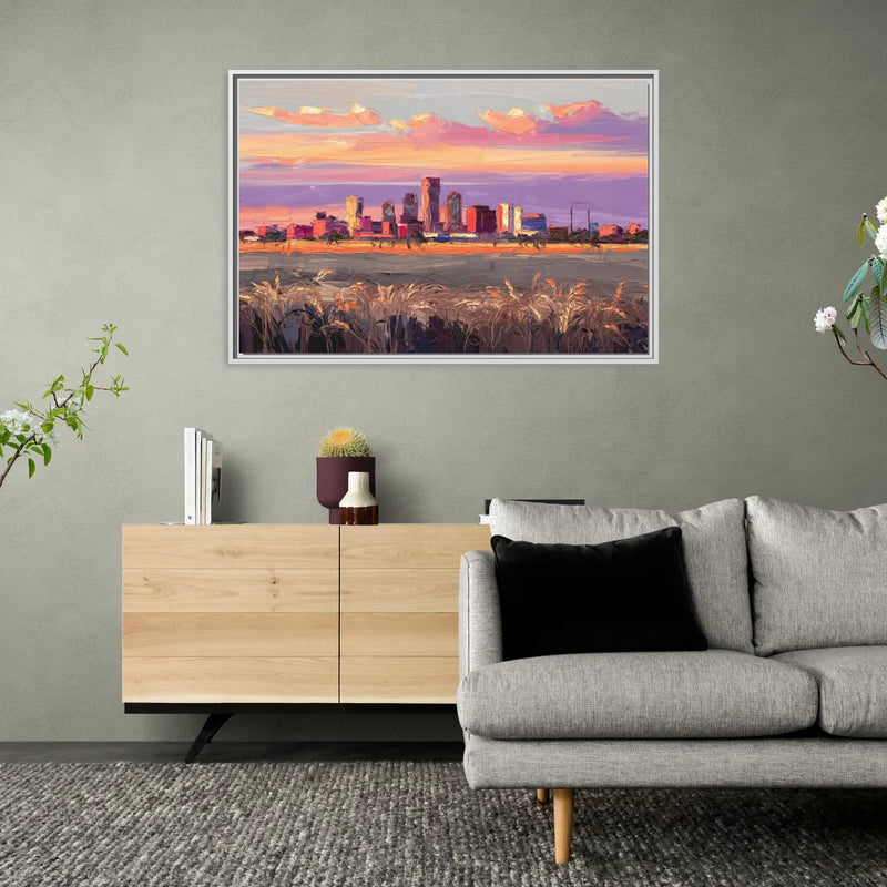 Lubbock Skyline Sunset - Living Room White Frame Canvas