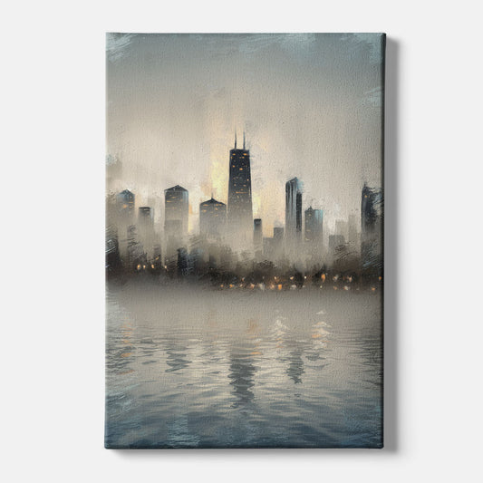 Chicago Skyline in Fog - Canvas Wall Art