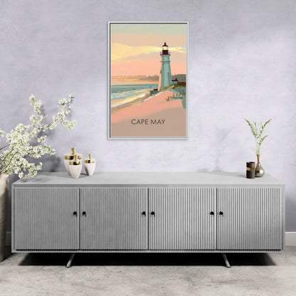 Cape May Lighthouse Glow - Living Room White Frame Canvas