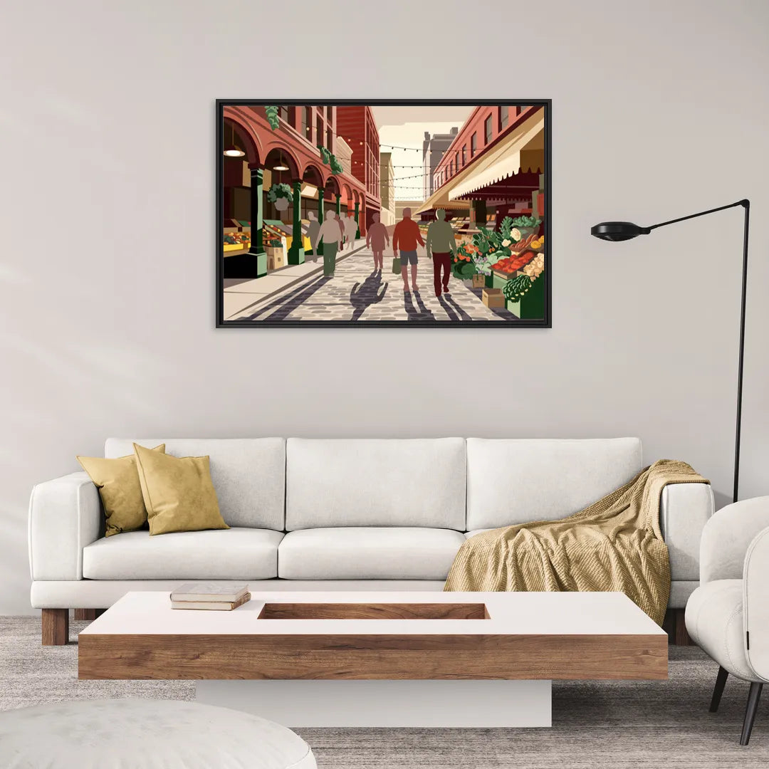 Omaha Old Market Charm - Living Room Black Frame Canvas