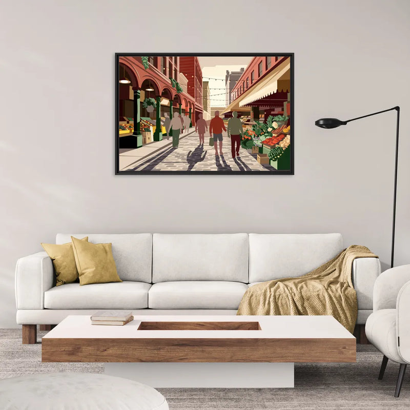 Omaha Old Market Charm - Living Room Black Frame Canvas