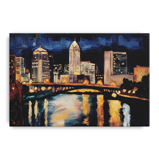 Columbus Nighttime Skyline - Canvas Wall Art