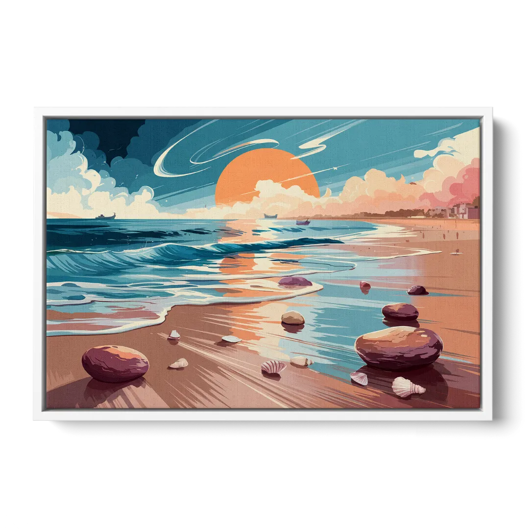 Corpus Christi Beach Sunset - White Frame Canvas