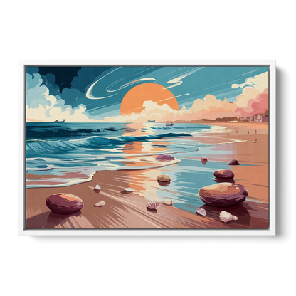 Corpus Christi Beach Sunset - White Frame Canvas
