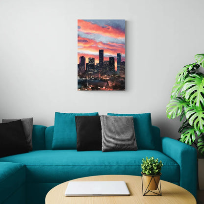 Houston Sunset Skyline - Canvas Wall Art Living Room