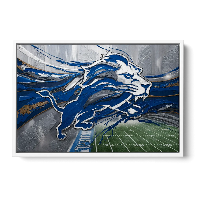 Detroit Lions Football - White Frame Canvas