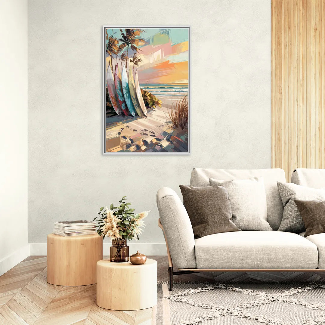 Huntington Beach Surfboards - Living Room White Frame Canvas