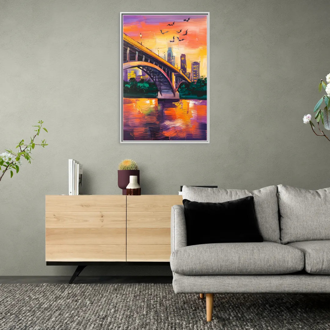 Austin Congress Avenue Bridge - Living Room White Frame Canvas