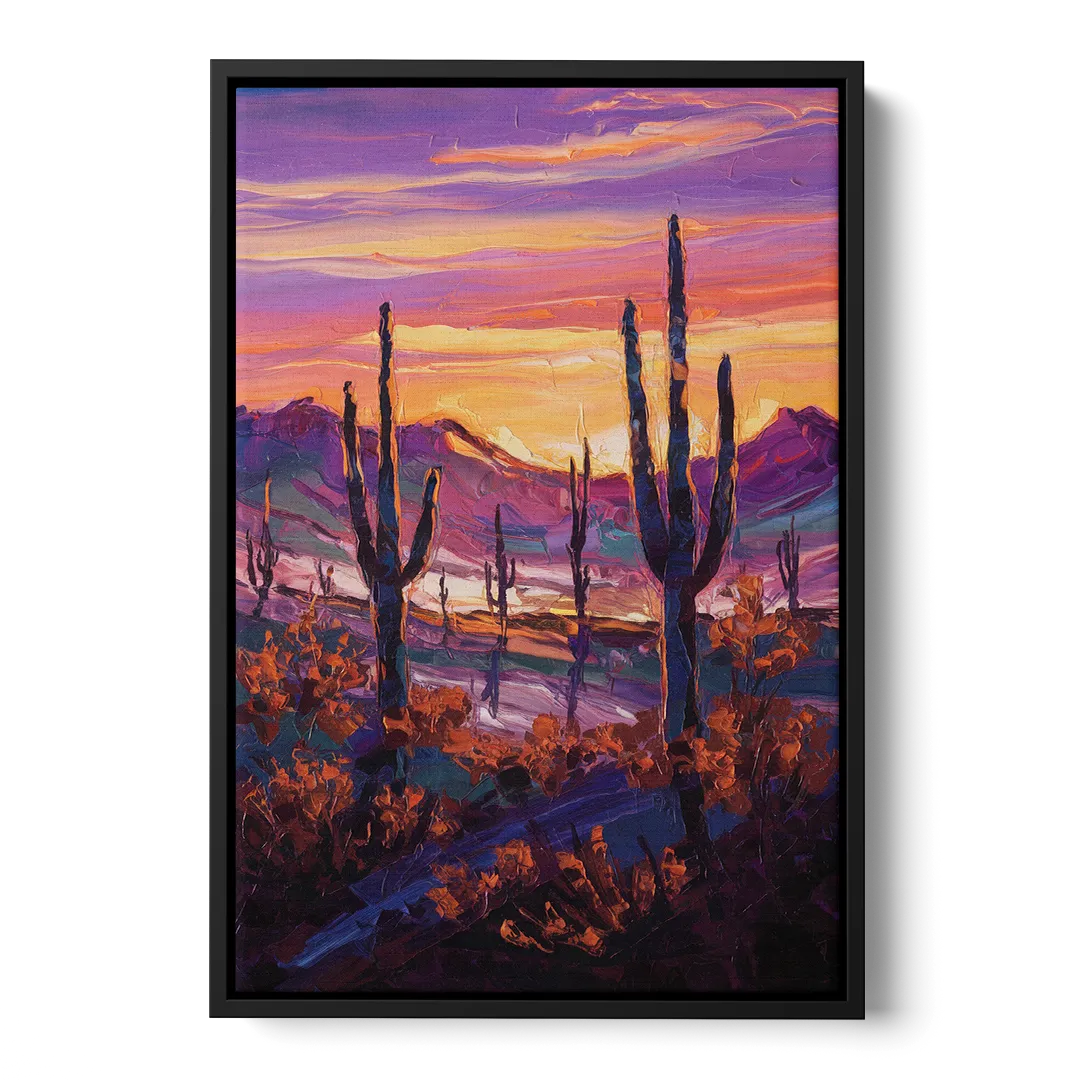 Tucson Saguaro Silhouettes - Black Frame Canvas