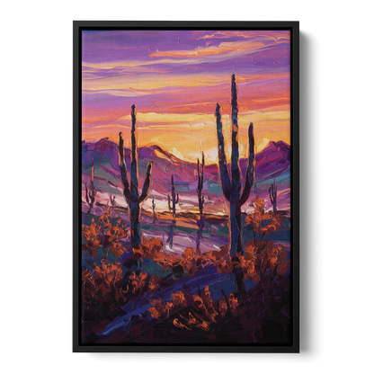 Tucson Saguaro Silhouettes - Black Frame Canvas