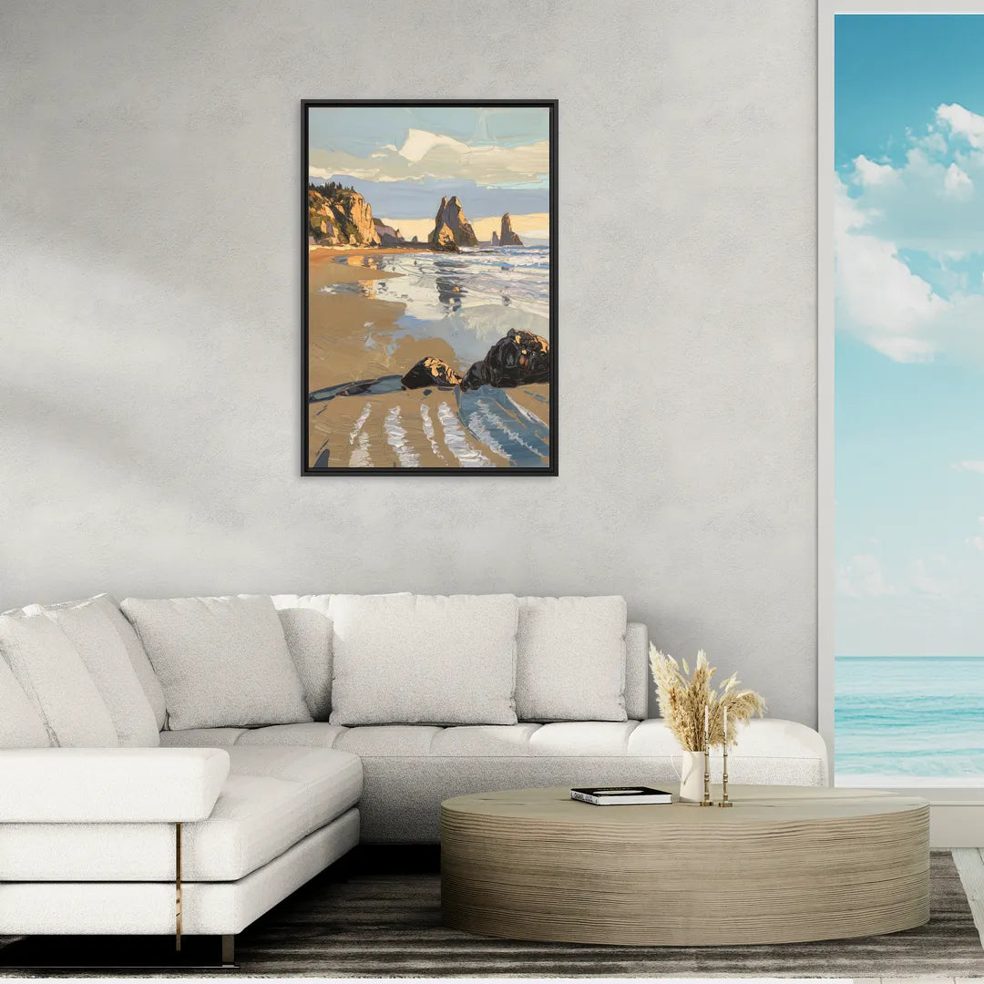 Bandon Oregon Shoreline - Living Room Black Frame Canvas