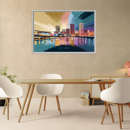 Baltimore Iconic Skyline - Living Room White Frame Canvas