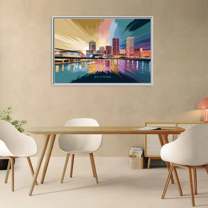 Baltimore Iconic Skyline - Living Room White Frame Canvas